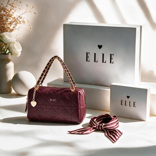 ELLE真皮链条小方包手提迷你拎包