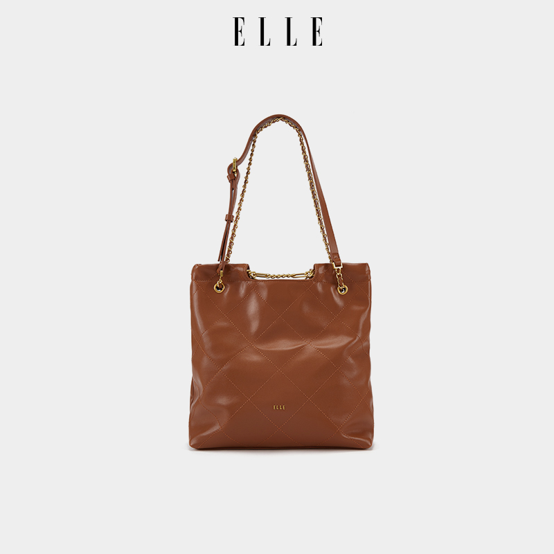 ELLE女包2025新款包包菱格纹购物流浪包简约手提包大容量单肩
