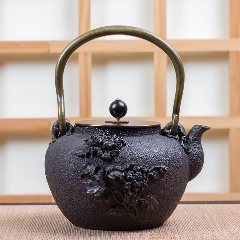 日式时尚手工家用送礼泡茶烧水壶铸铁壶煮茶器茶壶盛虎堂 傲霜枝