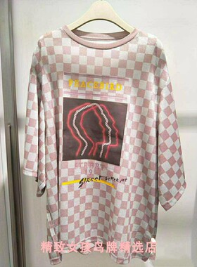 A3DA92153鸟家女装19夏新装棋盘格印花针织衫A3DA9215384