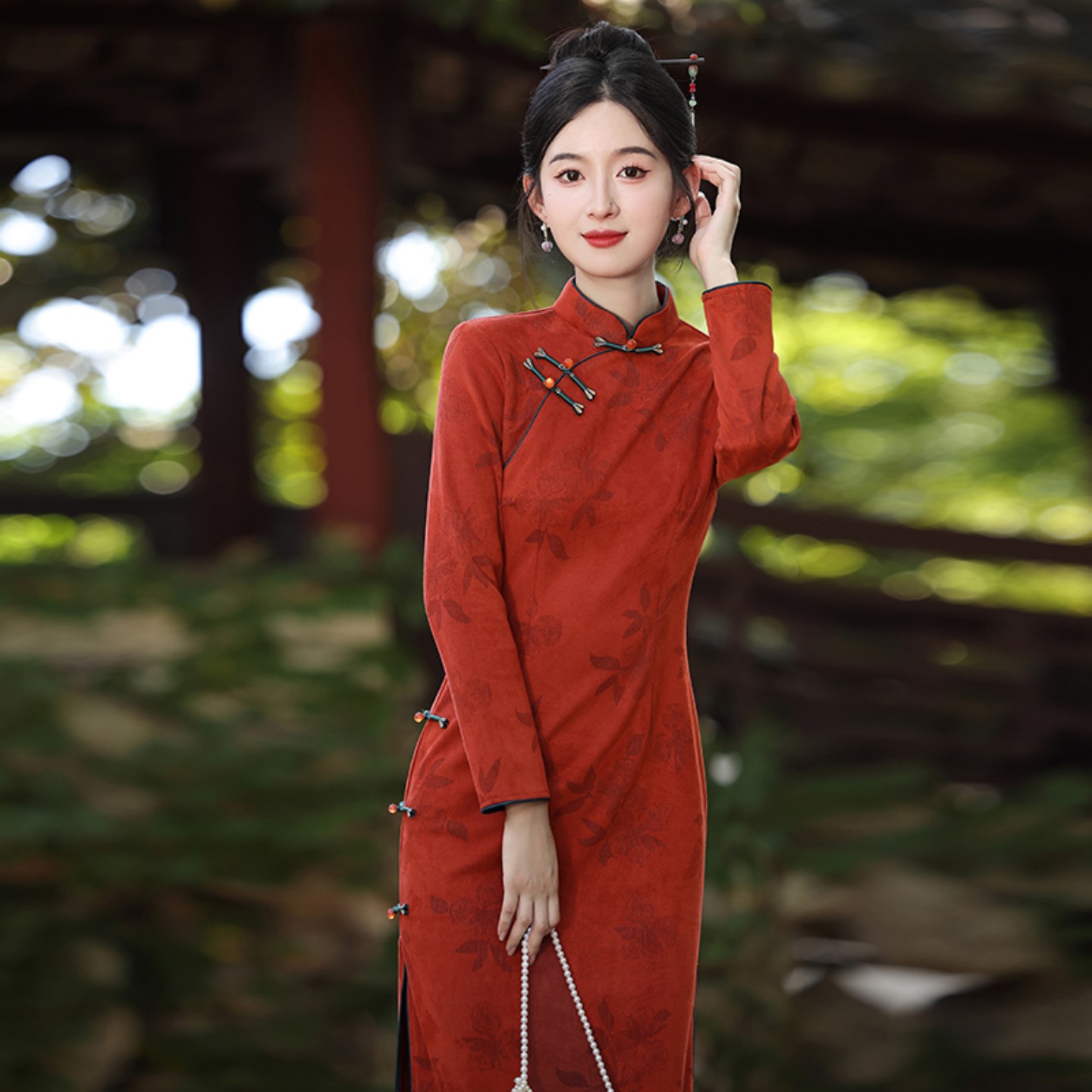 改良旗袍年轻款少女气质2025秋季新款长袖复古中国风蓝色旗袍日常