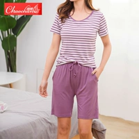 Modal quần short nữ mùa hè cotton sọc mỏng thể thao lỏng yoga nhà Pajama quần năm quần nữ - Quần tây quần baggy nam