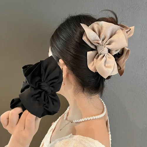 法式蝴蝶结抓夹女高级感缎面发夹后脑勺盘发鲨鱼夹低扎马尾夹头CJ