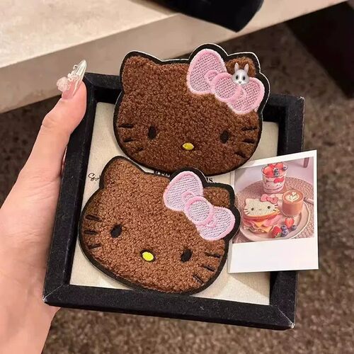 可爱刺绣黑皮KT!猫咪魔术贴发卡无痕刘海贴整理碎发神器发饰品jx
