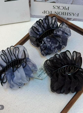 高定黑纱星芒缀饰奢华优雅气质抓夹式丸子头发夹CJ