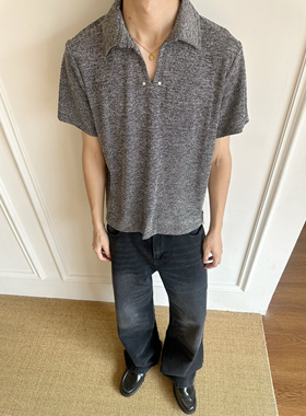 Yewpout V领冰感短袖男cleanfit宽松休闲简约小众设计感T恤