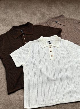 YewPout老钱风复古休闲镂空纯色POLO衫男女cleanfit风针织短袖T恤