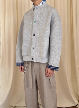 YewPout假两件拼接条纹衬衫美式空气层太空棉外套高级感廓形夹克