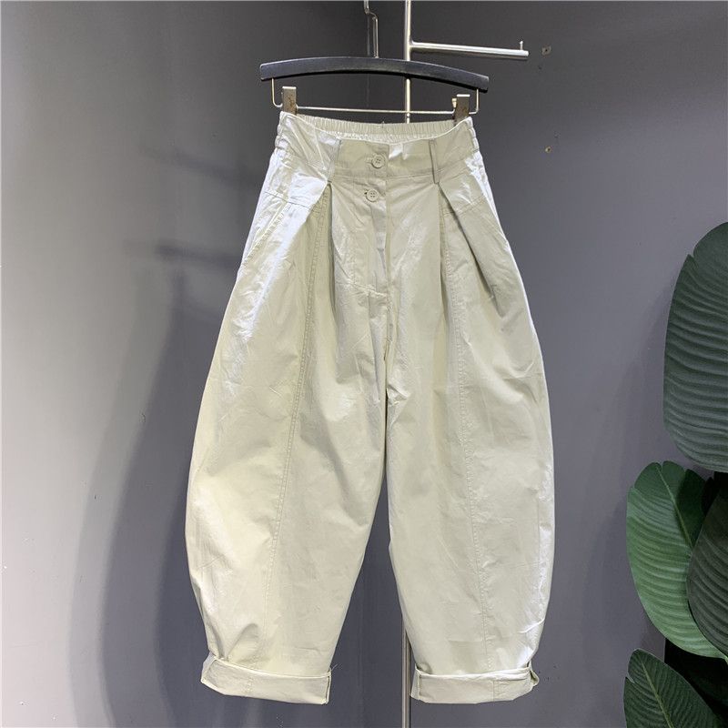 欧洲站时尚复古灯笼裤女大码300斤胖MM秋季新款褶皱拼接阔腿垮裤2