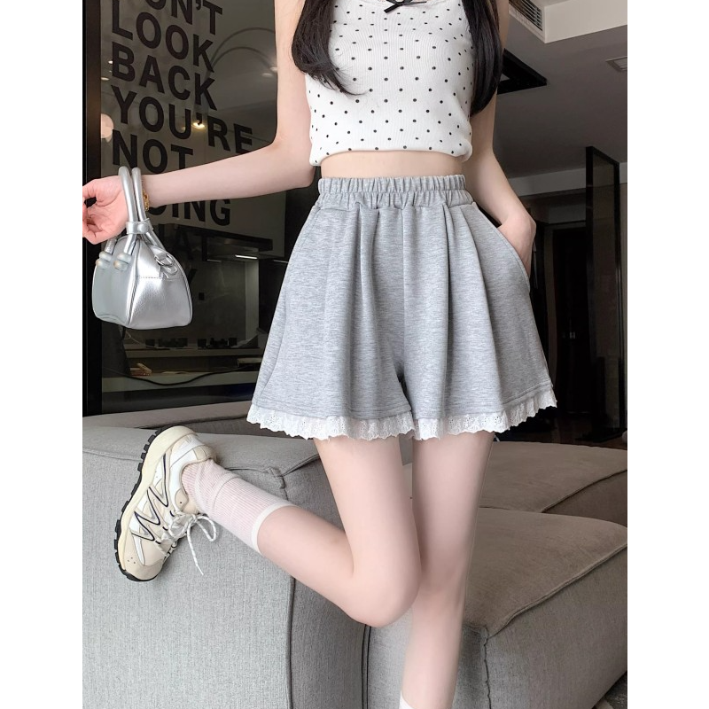 胖mm大码300斤韩系蕾丝边运动短裤女夏季薄款宽松休闲百搭三分裤