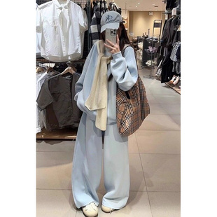 胖mm大码300斤韩系高级感套装女秋冬慵懒风披肩卫衣阔腿裤两件套2