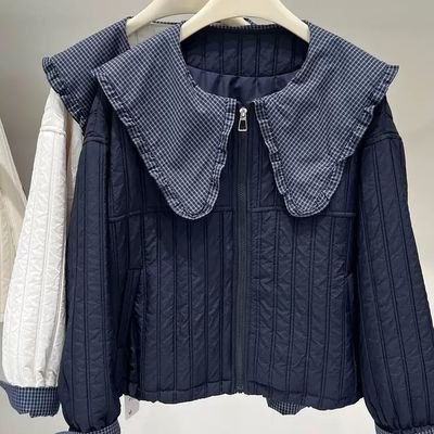 大码300斤韩版娃娃领棉服外套女秋冬新款胖MM宽松休闲拉链上衣潮2