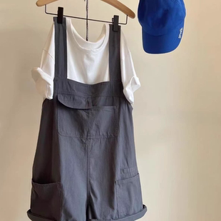 女夏季 背带短裤 新款 胖MM韩版 大码 减龄显瘦阔腿裤 300斤设计感工装