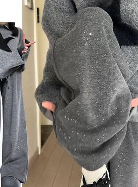 大码300斤深灰色慵懒糯米裤女秋亮晶晶爆闪裤子宽松显瘦阔腿裤潮2