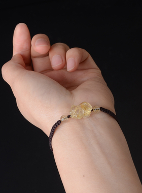 金发晶手链生肖猪水晶黄发晶手串