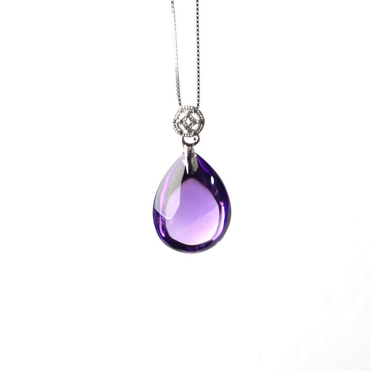 天然紫水晶吊坠925纯银项链女饰品简约日韩锁骨链生日礼物送女友