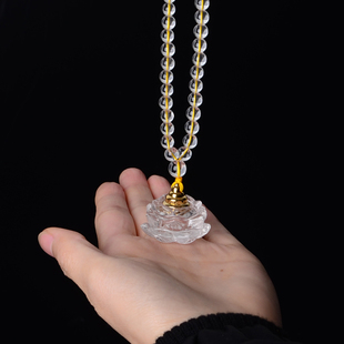 天然白水晶莲花舍利塔吊坠舍利子瓶嘎乌盒朱砂项链挂件