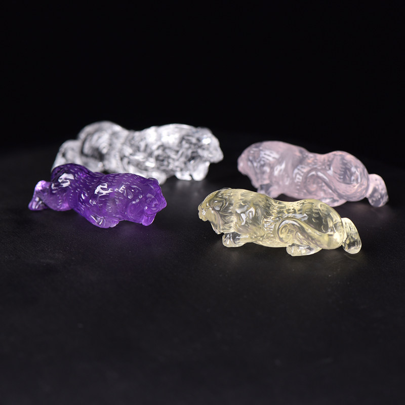 天然黄水晶紫水晶粉水晶白水晶生肖虎摆件虎虎生威项链挂坠礼物