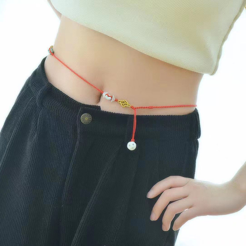 本命年红绳腰链 女红腰绳2022生肖属虎和田玉红腰带男女饰品礼物