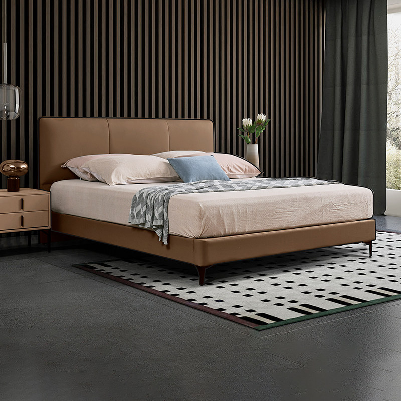 穗宝主卧室软靠包1.8米现代简约实木框架储物双人床真皮婚床 蓝湖