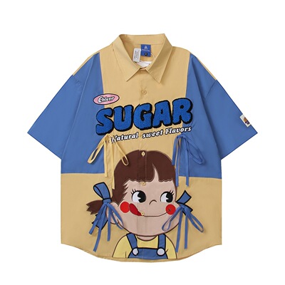 原创夏季日系童趣贴布刺绣特大码