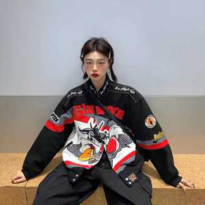 新款刺绣夹克加绒加厚长袖立领外套宽松纯棉棒球服潮牌欧美秋冬