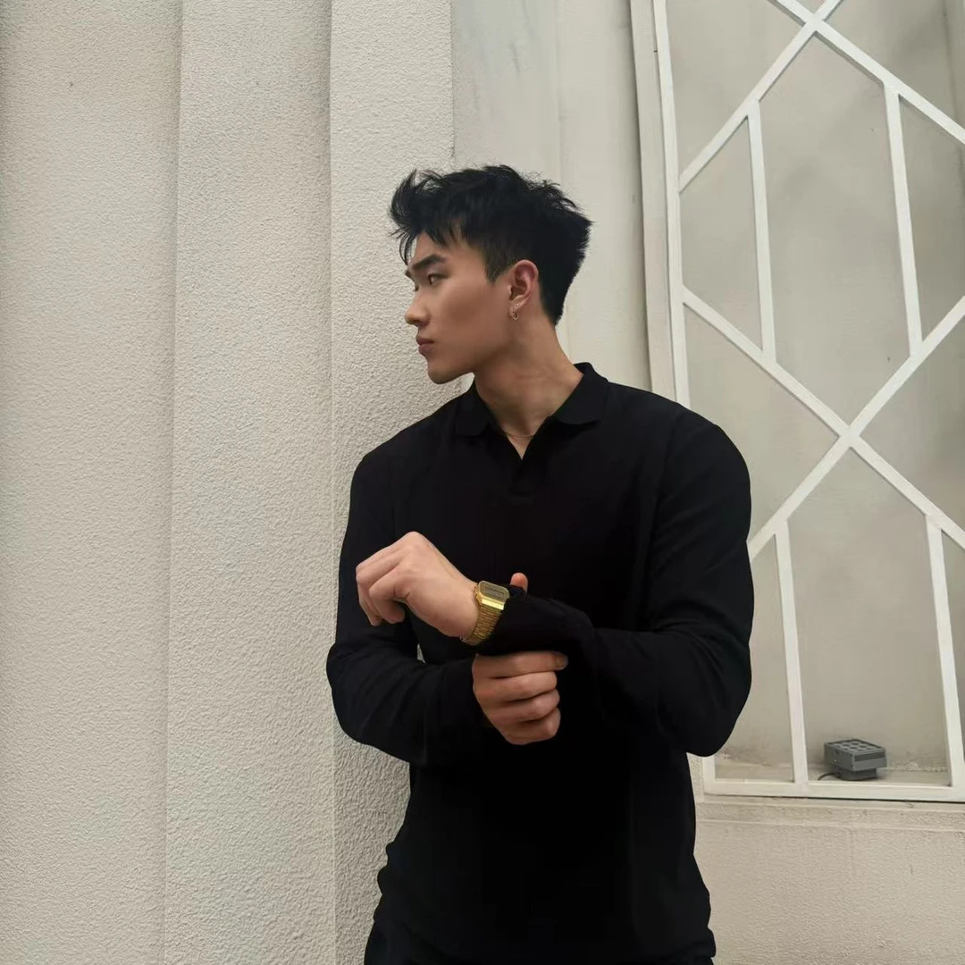 美式海鸥领POLO长袖T恤男士户外休闲轻薄针织弹力上衣秋