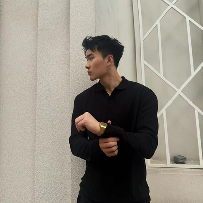 美式海鸥领POLO长袖T恤男士户外休闲轻薄针织弹力上衣秋