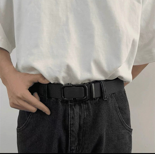 新款 自动扣布腰带男女尼龙皮带军迷佩饰户外战术编织潮流腰带