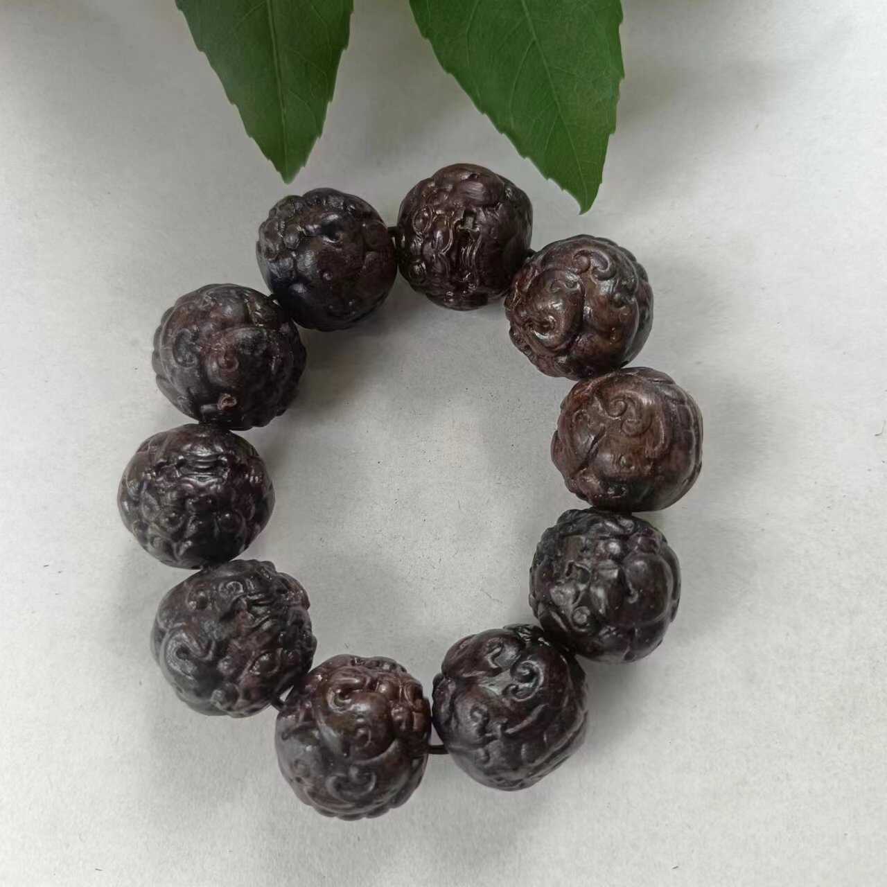 天然沉香木手串纯手工雕刻2.5大颗粒招财貔貅手链男士念珠