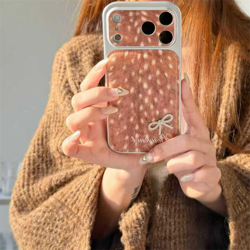ins风个性鹿皮纹蝴蝶结适用苹果17大视窗手机壳15promax高级感少女心保护套14iPhone可爱16女款