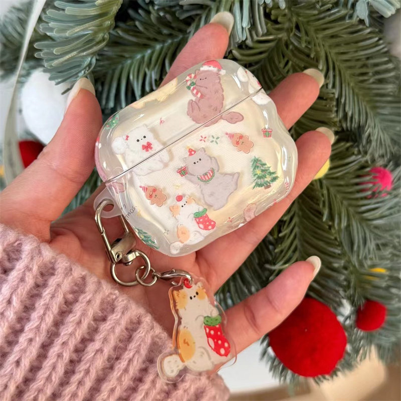可爱圣诞树卡通小猫咪苹果1蓝牙2代适用耳机壳airpods3女款pro2代挂饰airpods4代少女心苹果pro3代保护