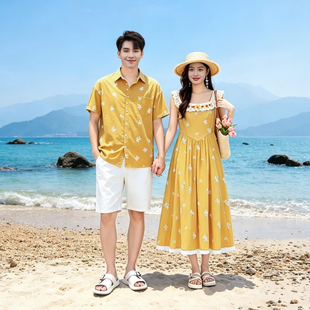 高级设计感情侣装夏装沙滩裙海边渡假套装大码连衣裙三亚泰国衣服