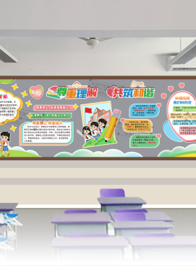 尊重理解黑板报共筑和谐阳光心理健康的约定中小学生教室班级装饰