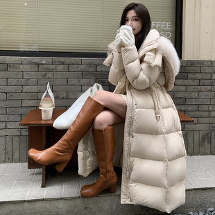 冬季天使之翼鹅绒羽绒衣女加厚长版过膝修身大毛领狐狸毛皮草