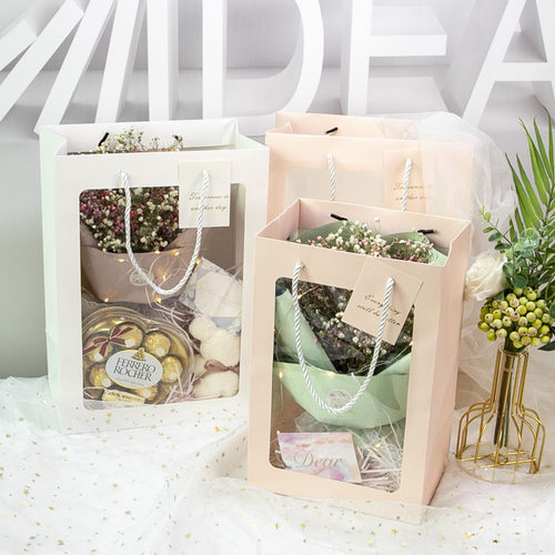 开窗礼品袋白色卡纸纸堇包邮