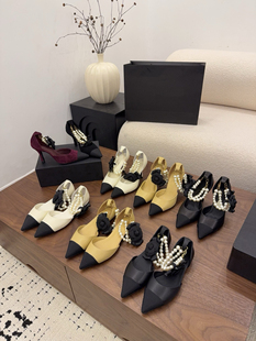 7cm玛丽珍中空单鞋 2026春夏新款 真皮包头凉鞋 法式 珍珠尖头高跟鞋