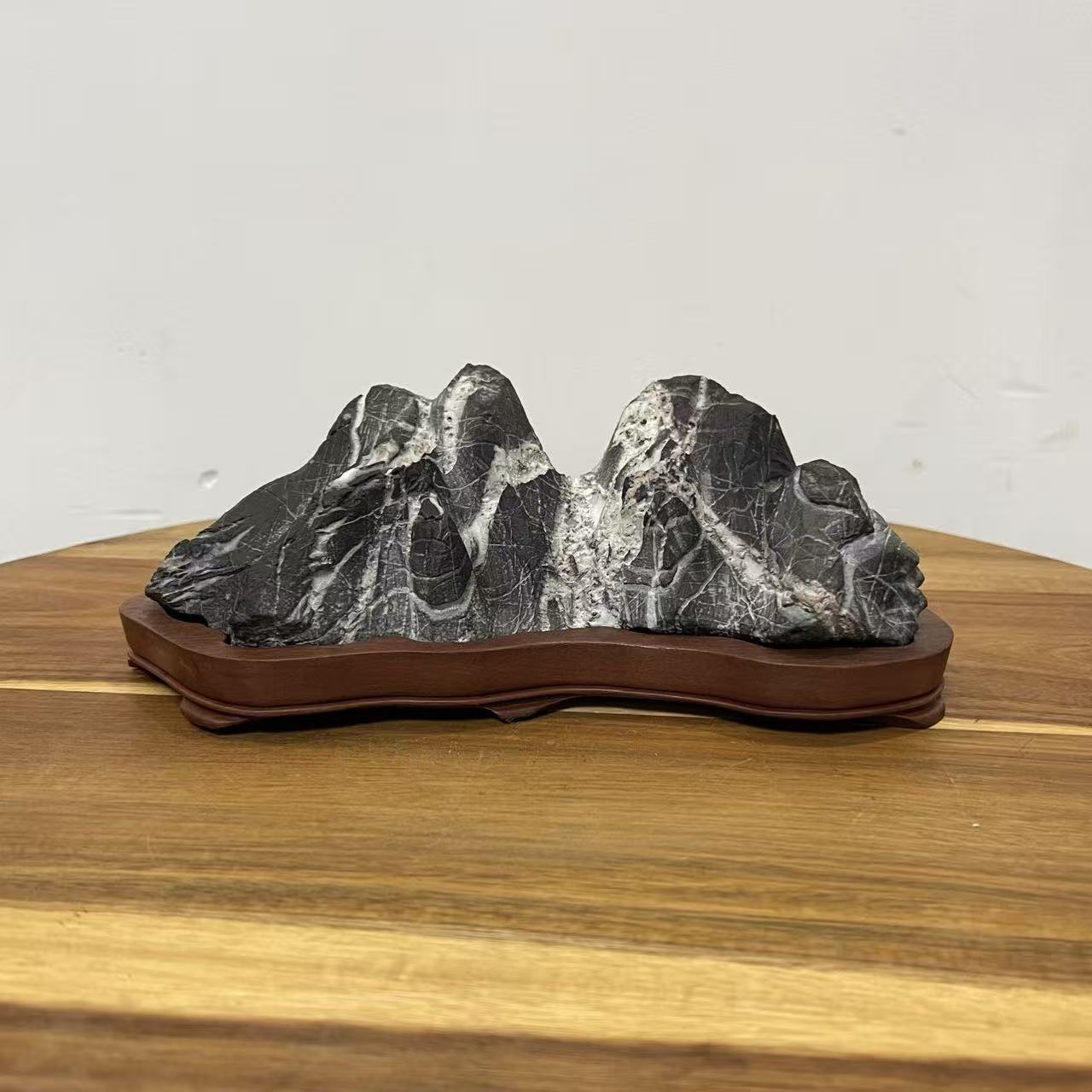 雪山 天然英石山峰摆件 高山流水 原石原底 书桌茶桌案头笔架山