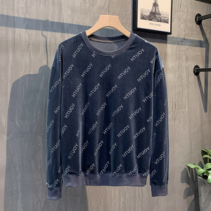 蓝色挂拍 2023秋装修身印花圆领卫衣男潮W6006-P48 控价68图片