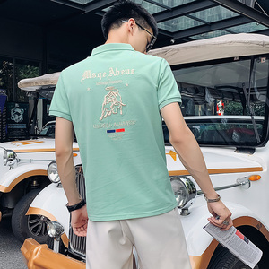 绿色 2021街拍精神小伙修身polo衫男士短袖T恤 PL51-P48 控价68图片
