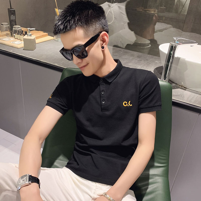 黑色 2020精神小伙修身polo衫男士短袖T恤 PL16-P48 控价68图片