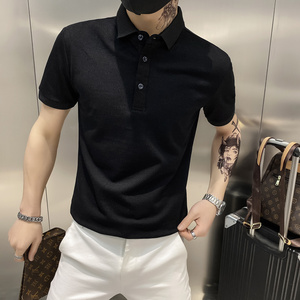 黑色2021店主风精神小伙修身polo衫男士短袖T恤PL88-P35特 控价59图片