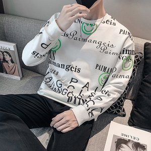 白色2023秋装社会小伙修身印花圆领卫衣男潮W6002-P55 控价78图片