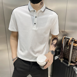 白色2021店主风精神小伙修身polo衫男士短袖T恤PL52-P48控价68,李现白色牛仔衣搭配图片