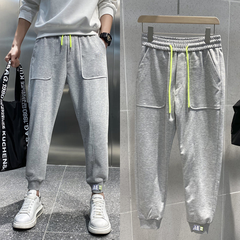 灰色2023春夏装精神小伙九分裤男青年束脚运动裤潮K108-P55 控79图片