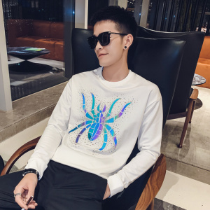白色 2023秋装社会小伙修身印花圆领卫衣男潮W041-P58 控价78图片