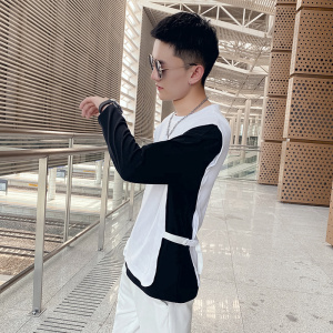 白色2023秋装社会小伙修身圆领假两件卫衣男潮W064-P78 控价108图片