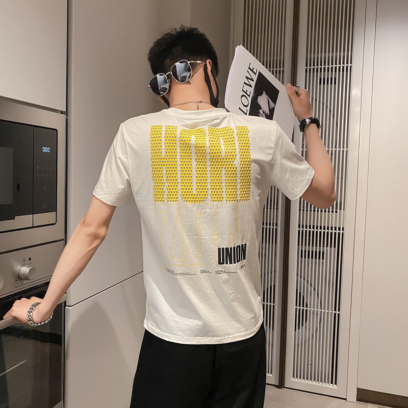 白色2021店主风精神小伙修身男式印花短袖T恤社会t T067-P38控58图片