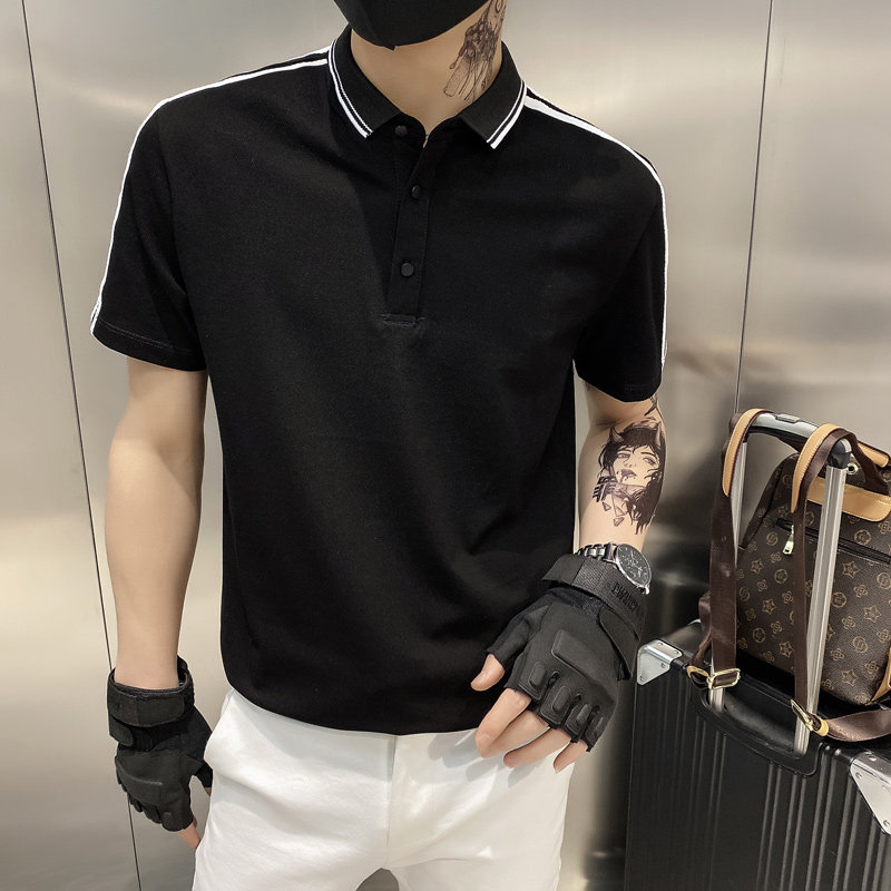 黑色 2021店主风精神小伙修身polo衫男士短袖T恤 PL52-P48 控价68图片