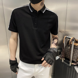 黑色 2021店主风精神小伙修身polo衫男士短袖T恤 PL52-P48 控价68图片